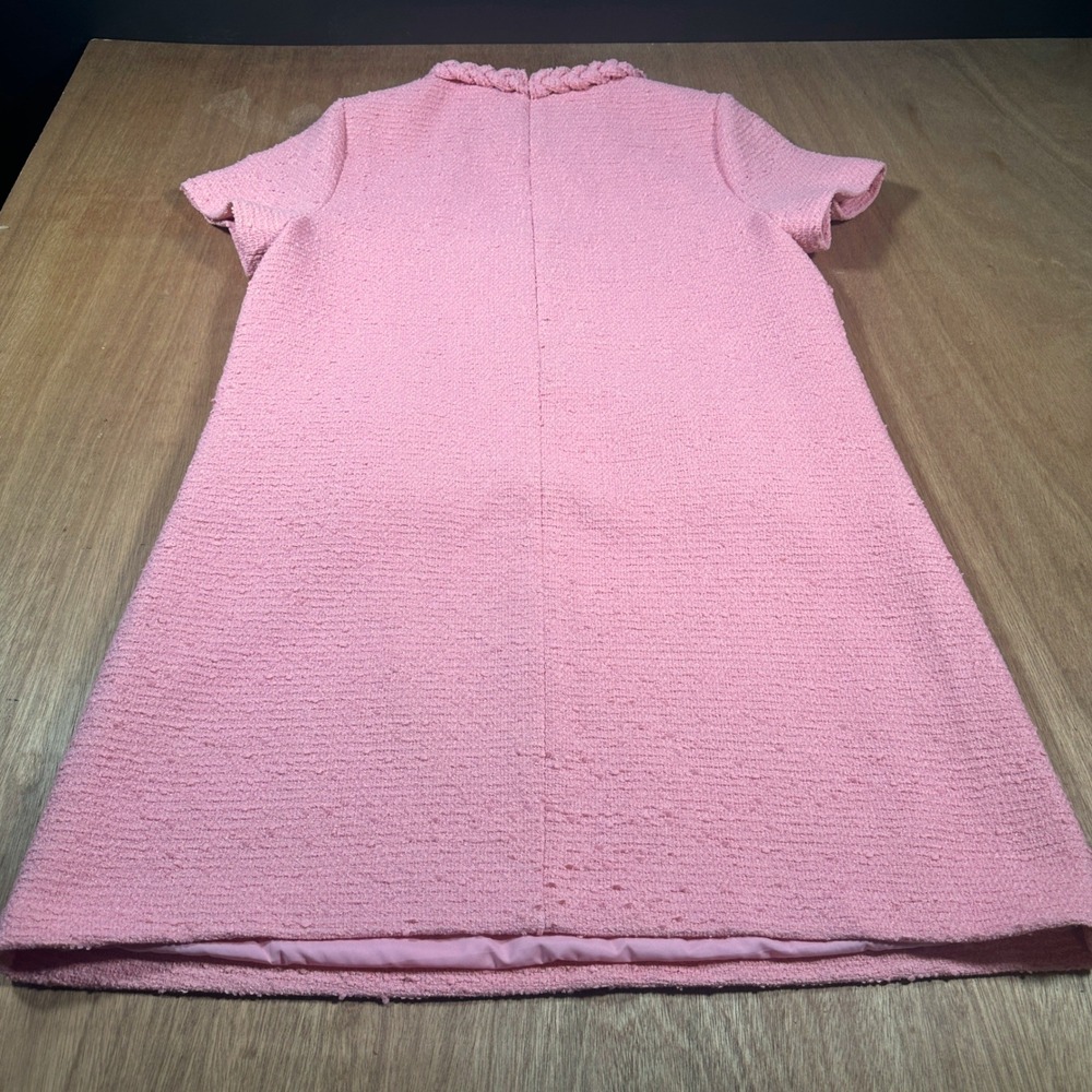 Tuckernuck Jackie Tweed Dress L Coral Pink Shift Mini Gold Buttons Preppy - Picture 4 of 10